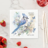 Blue Jay Bird Flowers Springtime Birthday Name Servet (Insitu)