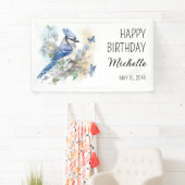 Blue Jay Bird Flowers Springtime Birthday Name Spandoek (Insitu)