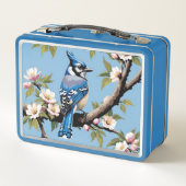 Blue Jay Bird op Pink Cherry Blossom Branch (Achterkant)