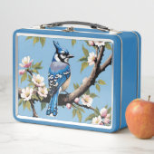 Blue Jay Bird op Pink Cherry Blossom Branch (In situ)