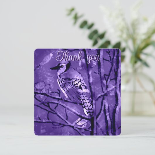 Blue Jay Bird op Tree Branch Bedankt Kaart (Staand voorkant)