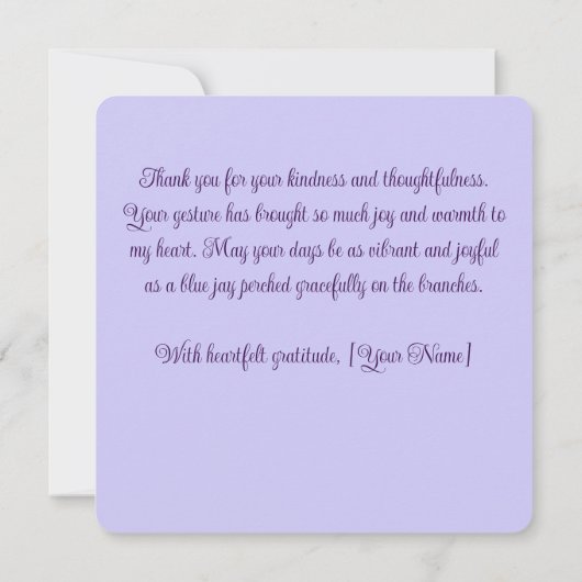 Blue Jay Bird op Tree Branch Bedankt Kaart (Achterkant)