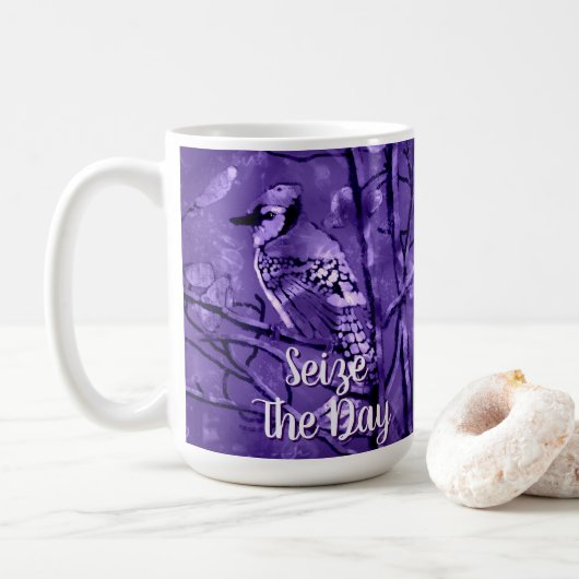 Blue Jay Bird Purple Abstract Art Personalized Koffiemok (Met donut)
