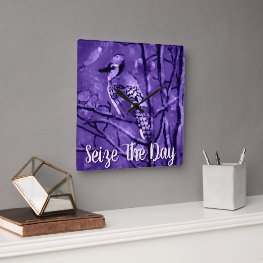 Blue Jay Bird Purple Abstract Art Personalized Vierkante Klok (Kantoor)