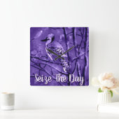 Blue Jay Bird Purple Abstract Art Personalized Vierkante Klok (Huis)