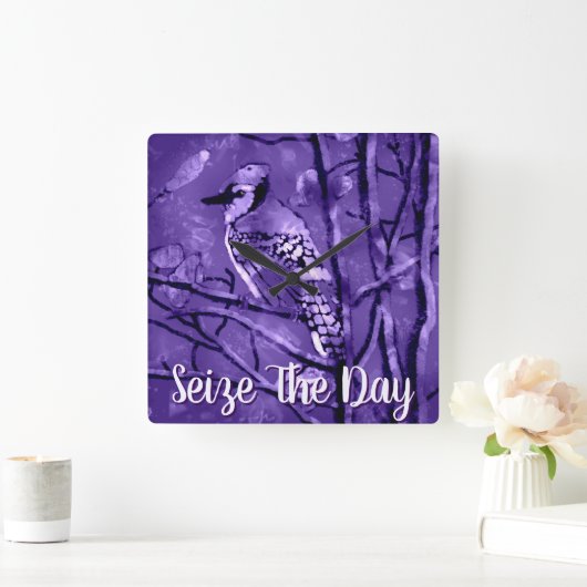 Blue Jay Bird Purple Abstract Art Personalized Vierkante Klok (Huis)