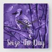 Blue Jay Bird Purple Abstract Art Personalized Vierkante Klok (Voorkant)