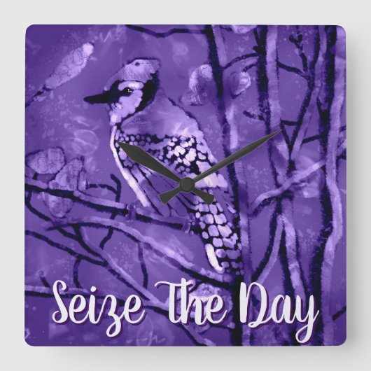 Blue Jay Bird Purple Abstract Art Personalized Vierkante Klok (Voorkant)