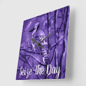 Blue Jay Bird Purple Abstract Art Personalized Vierkante Klok (Hoek)