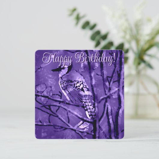 Blue Jay Bird Roze Abstracte kunst gepersonaliseer (Staand voorkant)