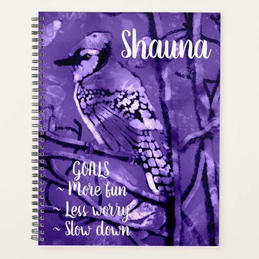 Blue Jay Bird Roze Abstracte kunst gepersonaliseer Planner (Voorkant)