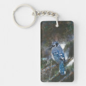 Blue Jay Bird Schilderen Initialen Vogelspotten Sleutelhanger (Voorkant)