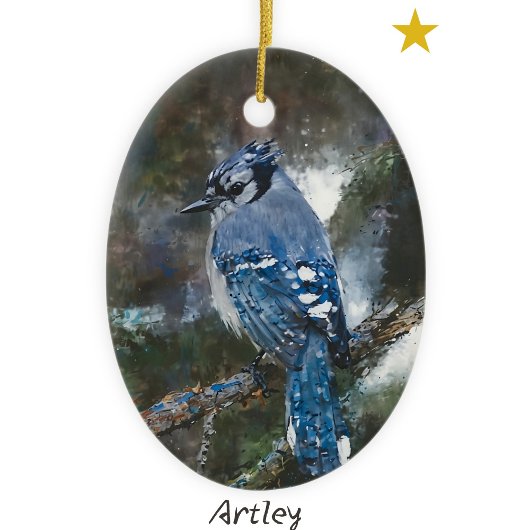 Blue Jay Bird Schilderij Custom Year Christmas Keramisch Ornament