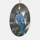 Blue Jay Bird Schilderij Custom Year Christmas Keramisch Ornament (Links)