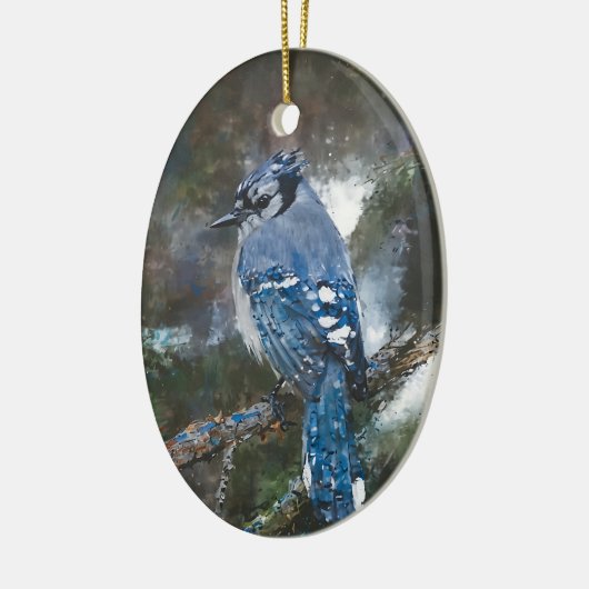 Blue Jay Bird Schilderij Custom Year Christmas Keramisch Ornament (Links)