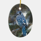 Blue Jay Bird Schilderij Custom Year Christmas Keramisch Ornament (Voorkant)