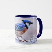 Blue Jay Bird Snowflake Winter Art Mok (Voorkant rechts)