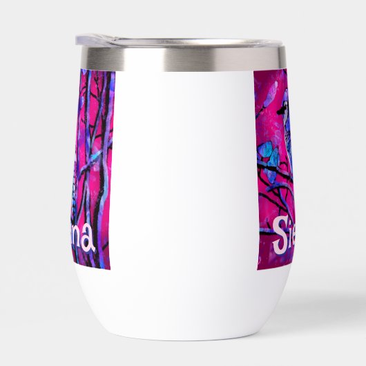 Blue Jay Bird Tree Branch Pink Personalized (Rechts)