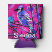 Blue Jay Bird Tree Branch Pink Personalized  Blikjeskoeler (Voorkant)