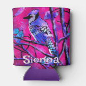 Blue Jay Bird Tree Branch Pink Personalized  Blikjeskoeler (Achterkant)