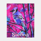 Blue Jay Bird Tree Branch Pink Personalized  Fleece Deken (Voorkant)