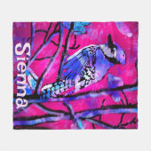 Blue Jay Bird Tree Branch Pink Personalized  Fleece Deken (Voorkant (Horizontaal))