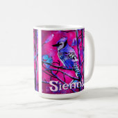 Blue Jay Bird Tree Branch Pink Personalized  Koffiemok (Voorkant rechts)