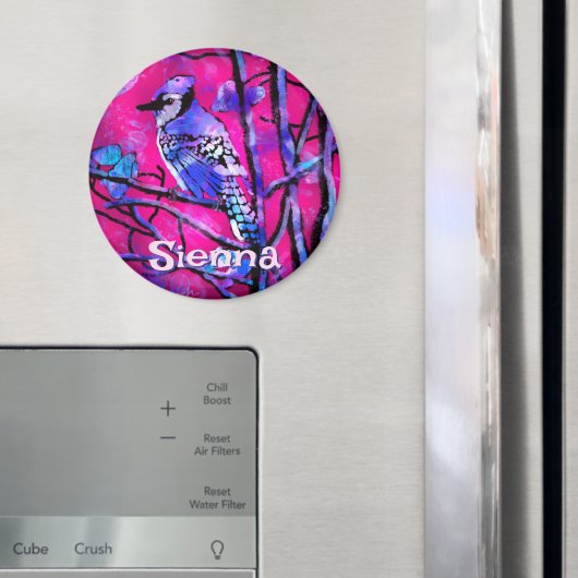 Blue Jay Bird Tree Branch Pink Personalized  Magneet (Insitu (Koelkast))