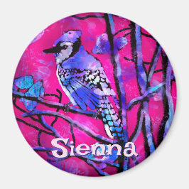 Blue Jay Bird Tree Branch Pink Personalized  Magneet