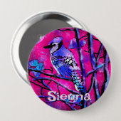 Blue Jay Bird Tree Branch Pink Personalized  Ronde Button 4,0 Cm (Voorkant /achterkant)