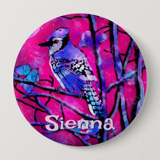 Blue Jay Bird Tree Branch Pink Personalized  Ronde Button 4,0 Cm (Voorkant)