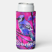 Blue Jay Bird Tree Branch Pink Personalized  Seltzer Blikjeskoeler (Seltzer Achterkant)