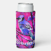 Blue Jay Bird Tree Branch Pink Personalized  Seltzer Blikjeskoeler (Seltzer Voorkant)