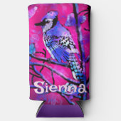 Blue Jay Bird Tree Branch Pink Personalized Seltzer Blikjeskoeler (Voorkant)