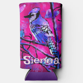 Blue Jay Bird Tree Branch Pink Personalized  Seltzer Blikjeskoeler