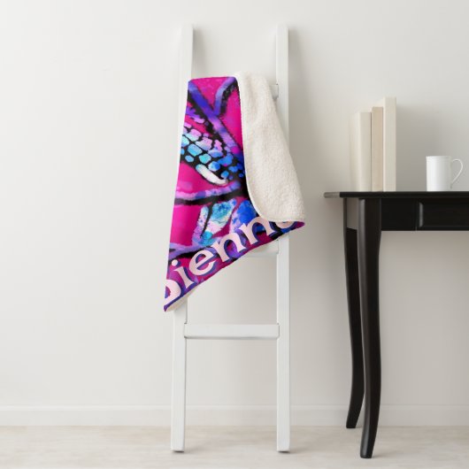 Blue Jay Bird Tree Branch Pink Personalized  Sherpa Deken (In situ)