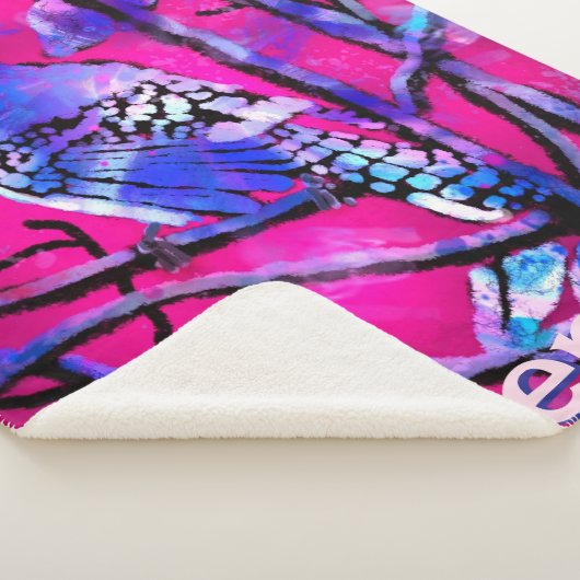 Blue Jay Bird Tree Branch Pink Personalized  Sherpa Deken (3/4)