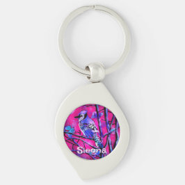 Blue Jay Bird Tree Branch Pink Personalized  Sleutelhanger