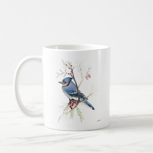 Blue Jay Bird Waterverf Art Coffee Mok (Links)