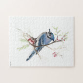 Blue Jay Bird Waterverf Art Jigzaag Puzzle Legpuzzel (Horizontaal)