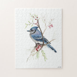 Blue Jay Bird Waterverf Art Jigzaag Puzzle Legpuzzel