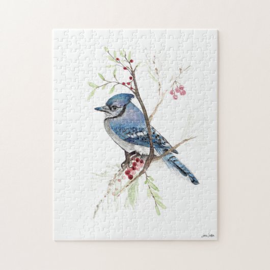 Blue Jay Bird Waterverf Art Jigzaag Puzzle Legpuzzel (Verticaal)