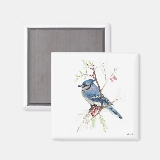 Blue Jay Bird Waterverf Art Magnet (Voorkant / Achterkant)