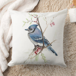 Blue Jay Bird Waterverf Art Sierkussen
