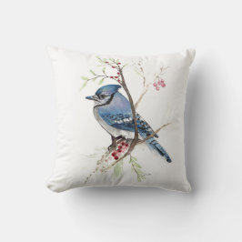 Blue Jay Bird Waterverf Art Sierkussen