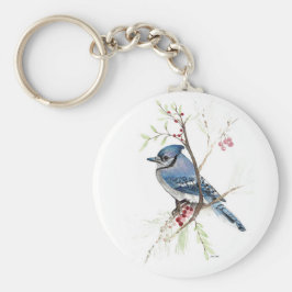 Blue Jay Bird Waterverf Art Sleutelhanger