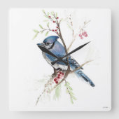 Blue Jay Bird Waterverf Art Square Wall klok (Voorkant)