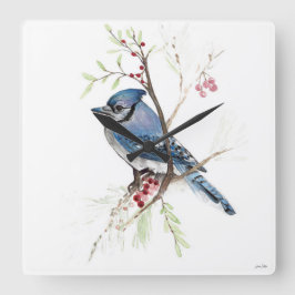 Blue Jay Bird Waterverf Art Square Wall klok