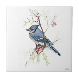 Blue Jay Bird Waterverf Ceramic Tile Tegeltje