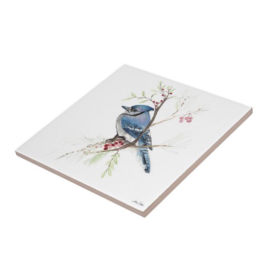 Blue Jay Bird Waterverf Ceramic Tile Tegeltje (Zijkant)